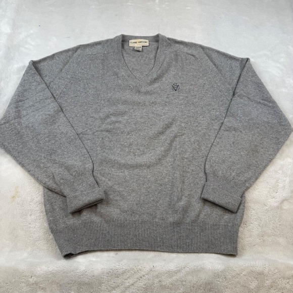 Clark & Gregory Mens V Neck 100 Percent Pure Cashmere Sweater Size L Gray Golf